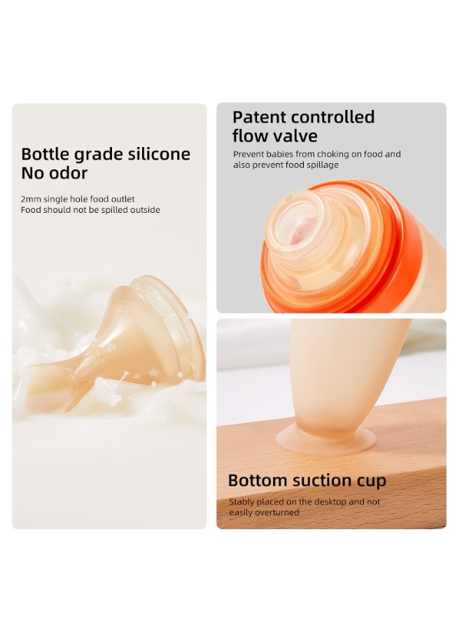 Silicone Baby Spoon Feeding Bottle 120ml Light Coffee – Rice Cereal & Puree Feeder, Slow Flow Anti-Colic Squeeze Dispenser, BPA Free, Easy Clean, 6M+ - Image 3